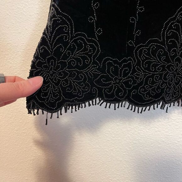 Lafayette 148 Black Velvet Beaded Fringe Tank Top Size 6 - Picture 5 of 13